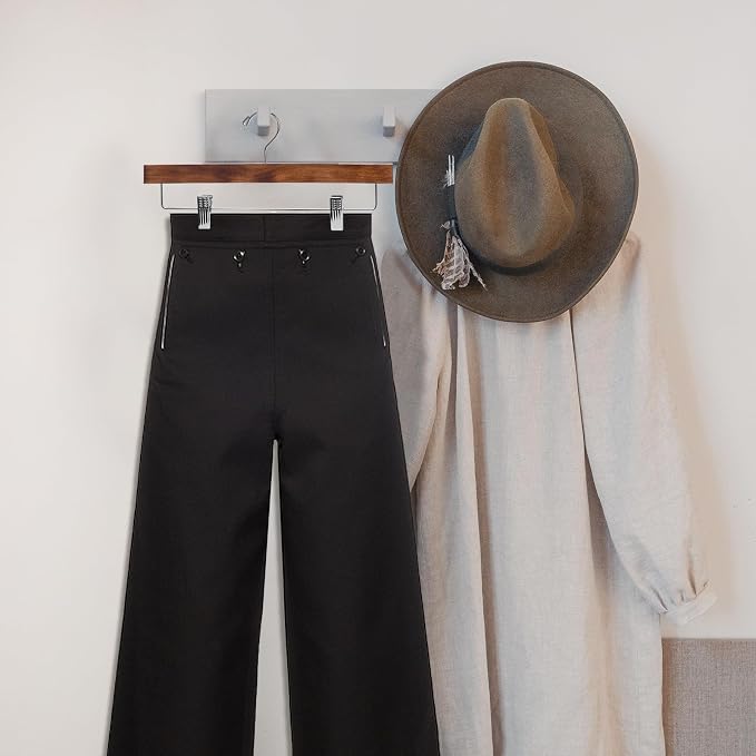 Nature Smile Deluxe Wooden Pants Hangers, Retro Pack of 28 | Solid Wood Bottom, Jeans Hanger, Skirt Hanger, 2-Adjustable Clips - Image 5