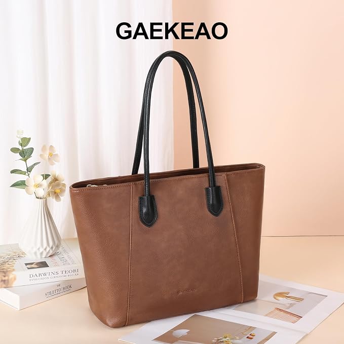 GAEKEAO Tote Bag for Women Vegan Leather Zipper Shoulder Bags Travel Purses | Large Capacity Purse Handbags, Inner Pocket with Key Clip, Fits 14" Laptop, for Casual Work Dating Commute Daily Weekender - Image 3