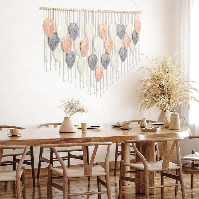 Alynsehom Large Macrame Wall Hanging, Boho Woven Tapestry, Chic Modern Bohemian Handmade Leaf Feather Wall Art Home Decor for Apartment Dorm Living Room Bedroom Nursery Backdrop (51.5" W X 33.5" L) - Image 3