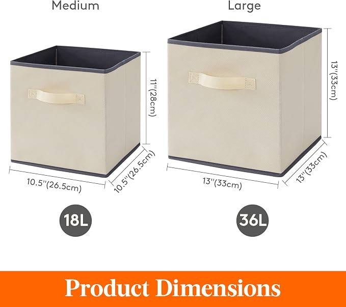 Lifewit Storage Cubes, 11 Inch Organizer Bins, 18L Beige, 6 Packs | Foldable Decorative Fabric Storage Baskets for Organizing Home Organizers with Handles for Shelves, Closet - Image 2
