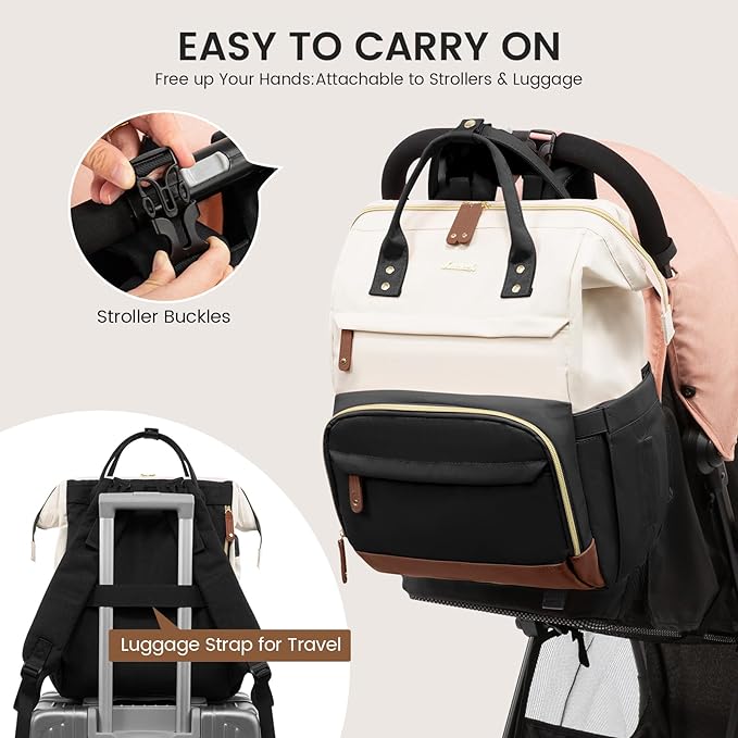 LOVEVOOK Diaper Bag Backpack, Baby Bag with Changing Station, Large Diaper Backpack for Mom Dads, Waterproof Mommy Bag for Boy and Girl, Travel Essential Baby Shower, Black-Beige - Image 4