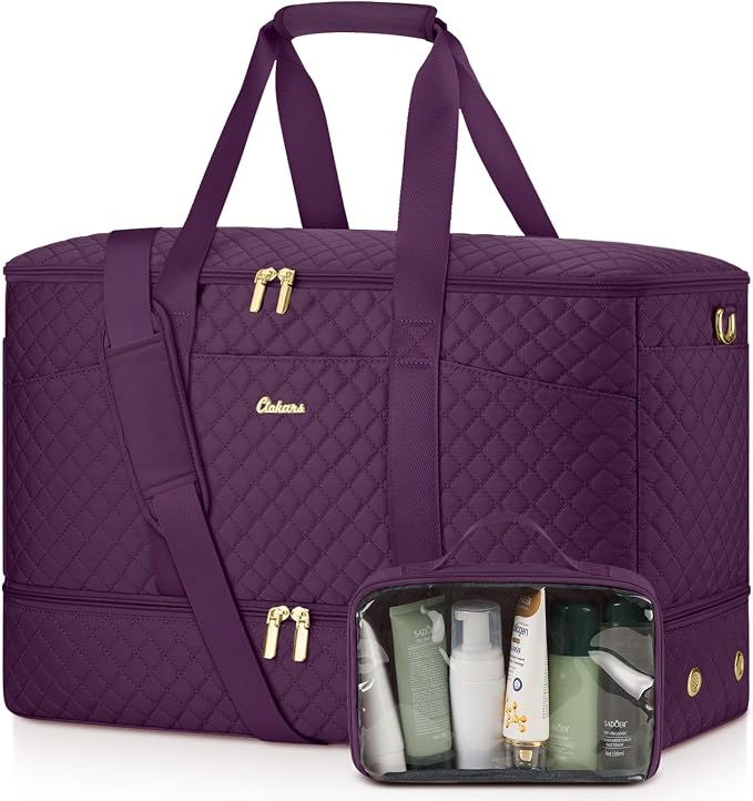 Duffle Bag for Travel, 40L Weekender Bag with Shoe Compartment, Carry On Overnight Bag for Women with Toiletry Bag Duffel Bags with Wet Pocket for Gym Hospital Bags for Labor and Delivery Dark Purple by Unknown