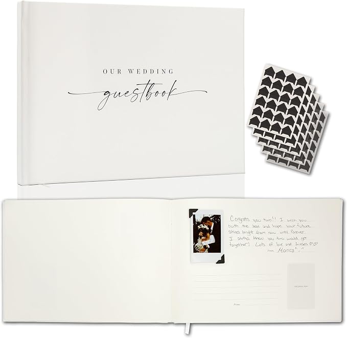 Wedding Photo Guest Book (Eggshell) - 11.5x8.5" White Reception Memory Book | Includes Black Photo Corner Stickers | 140 GSM Thick Paper | 120 Photo Slot & Lined Pages | Hardcover Photo Booth Album by ModernAlbumDesigns