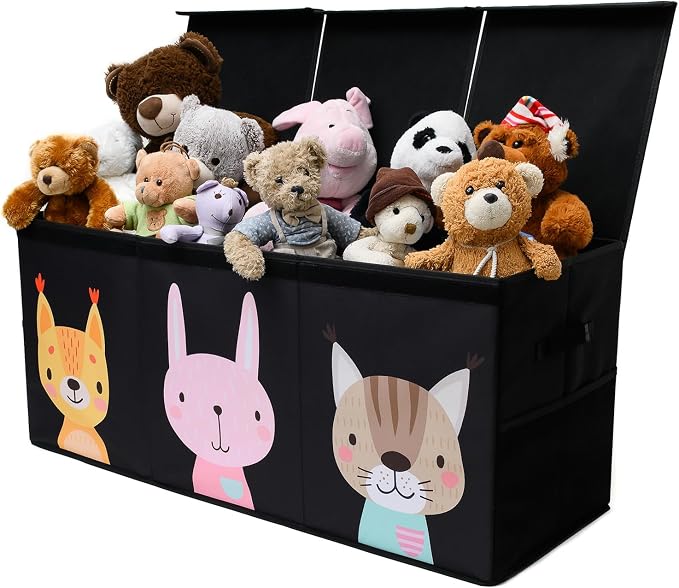 SoftOwl Extra Large Toy Storage Organizer with Lid - Sturdy, Collapsible Toy Chest Storage Box with Cute Design - Toys Bin with Dividers for Kids, Boys, Girls, Nursery, Bedroom, Play room 37"x16"x14" by SoftOwl