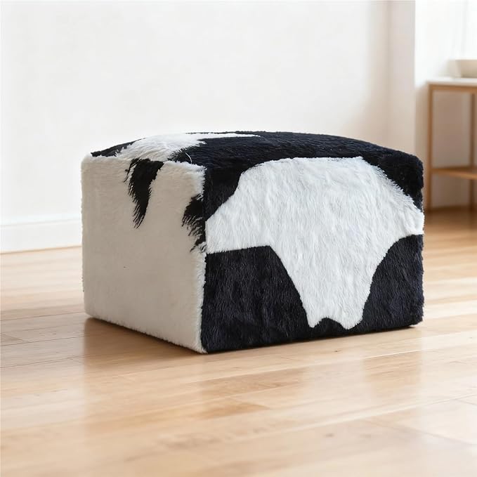 Square Faux Fur Pouf Ottoman Cover Footstool (No Filler) Indoor Beanbag Puff Footrest Footstool Washable Storage Bean Bag Chair Floor Pouf Covers Casual Bedroom(White) by Unknown