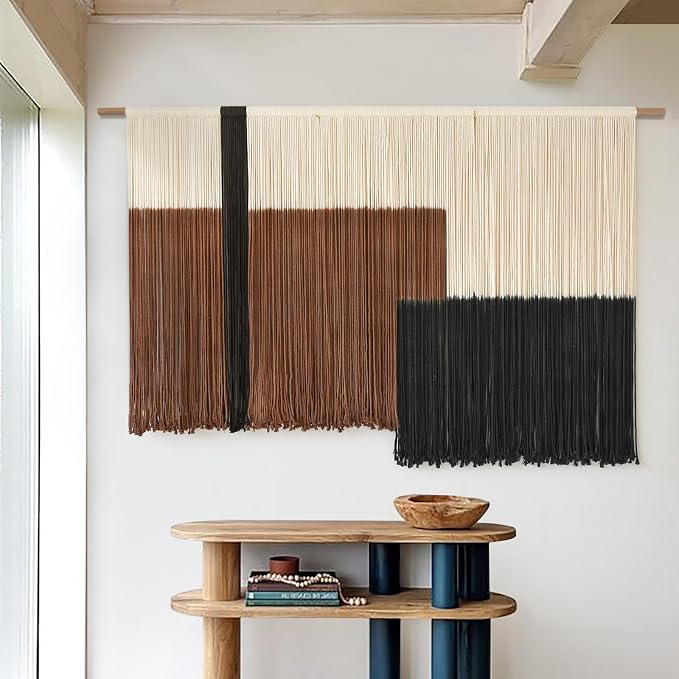Macrame Wall Hanging Large Dip Dyed Brown Boho Fiber Art Decor 57"W*35"L | Boho Wall Hanging, Large Wall Decor, Woven Fiber Art, Brown Dip Dyed Design, Handmade Textile Artwork,for Bedroom Living Room - Image 4