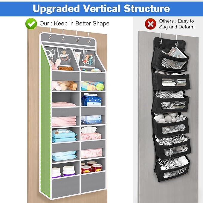 Univivi Upgraded Over the Door Organizer for Baby Nursery, Grey, 5-Shelf | Fabric Door Organizer with Clear Window Deep Pockets, Over Door Hanging Organizer for Baby Essential, Bedroom, and Dorm - Image 7