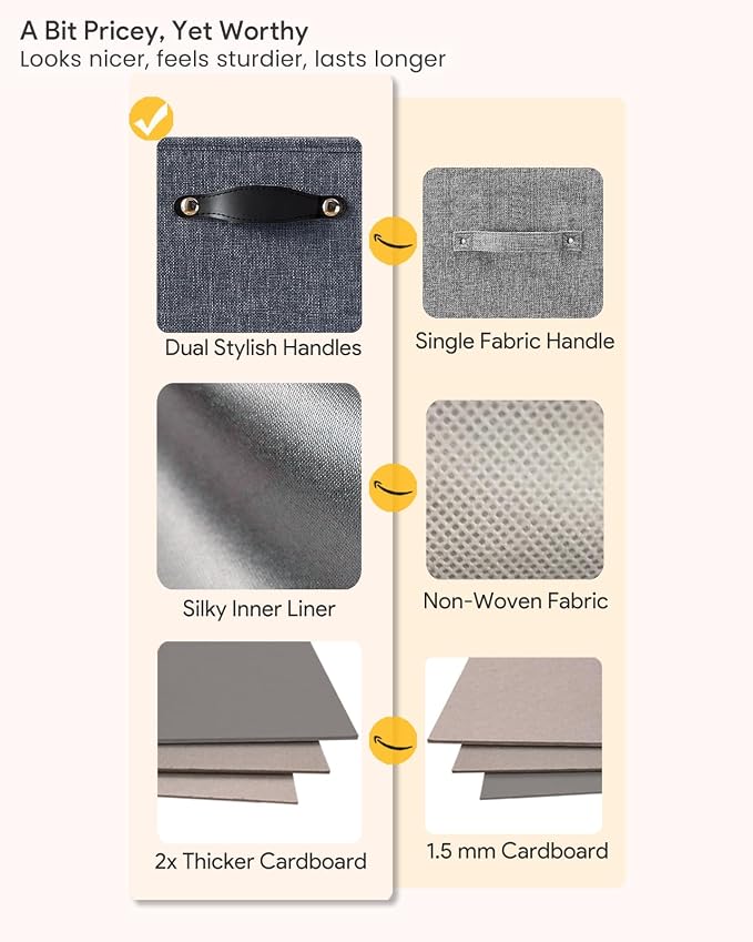 Cube Storage Bins | 13"x15"x13", Graphite Gray, 4 Pack | Multi-Size | 2X Thick Support Board | Vegan Leather Handles | 7.7 oz/yd² Fabric | Drawer Insert Basket Fits KALLAX - Image 2