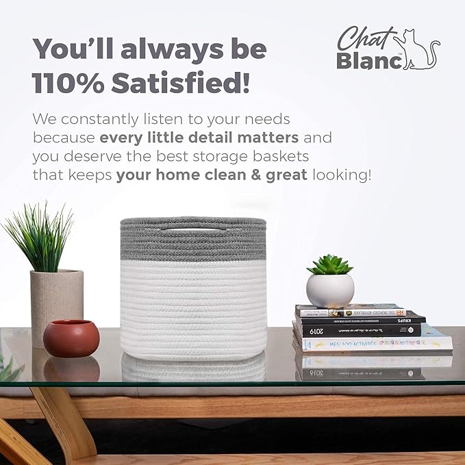 CHAT BLANC Cotton Rope Baskets for Organizing, Shelves, Toys, Storage, Shoe, Bathroom, Laundry, Towel, Nursery, Home Decor, Blanket, Cloth Woven Bins Fabric (Dark Gray & Creamy White7, 15"x10"x9") - Image 6
