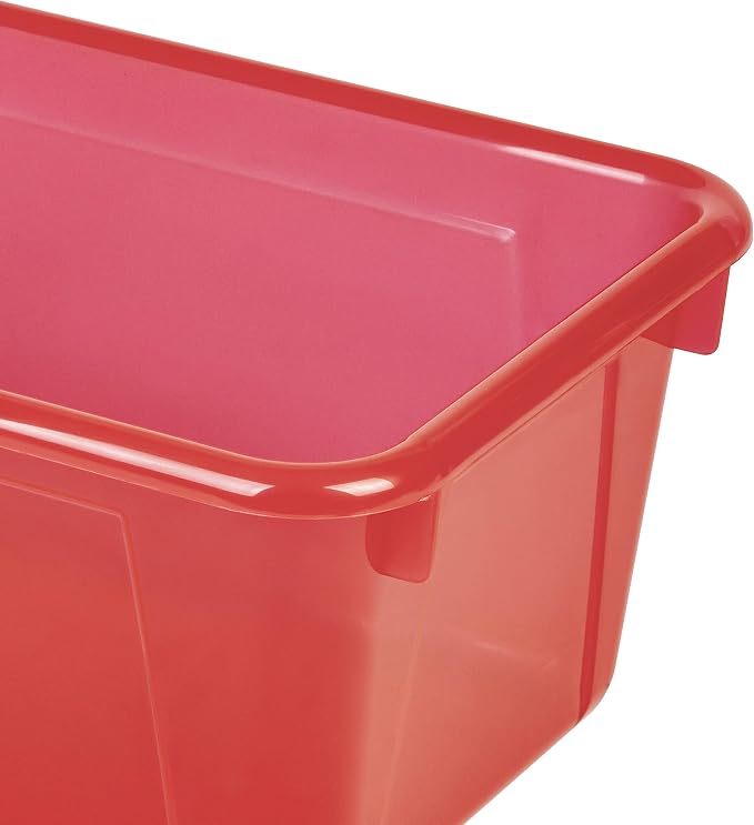 Storex Small Cubby Bins – Plastic Storage Containers for Classroom with Non-Snap Lid, 12.2 x 7.8 x 5.1 inches, Tint Red, 5-Pack (62481A05C) - Image 4