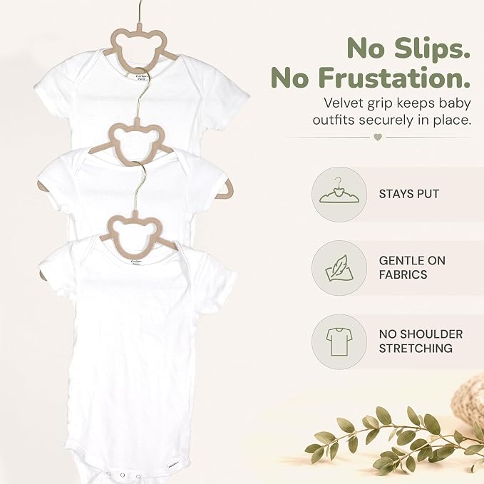 Velvet Baby Hangers with Clips & Size Dividers, 50 Pack | Organize baby clothes from newborn to 2T with 8 size dividers and 20 clips for outfits, pants, and growing wardrobes - Image 6