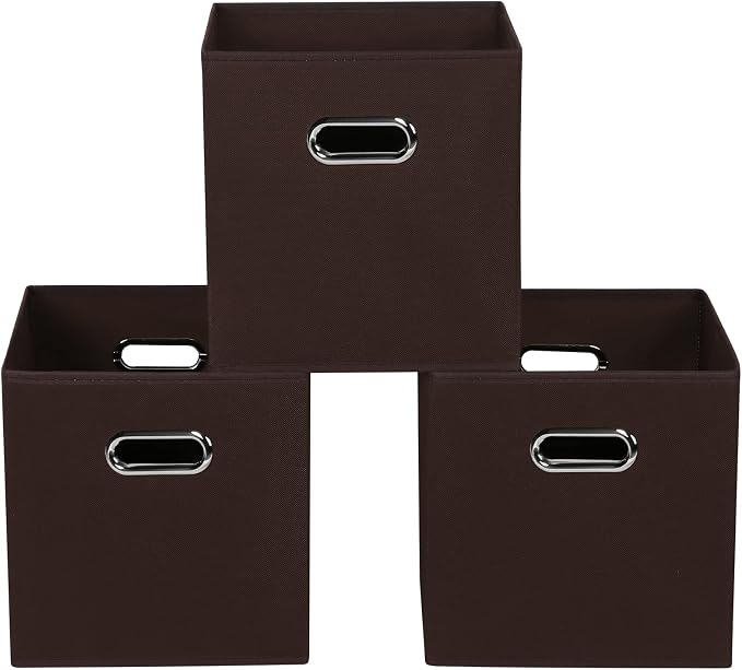 Fabric storage bins Cubes, Fabric Cube Organizer with Handle, Foldable Cube Bins for Cloth or Accessary Storage, 11x11x11, Set of 3, (Coffee) by Yunkeeper