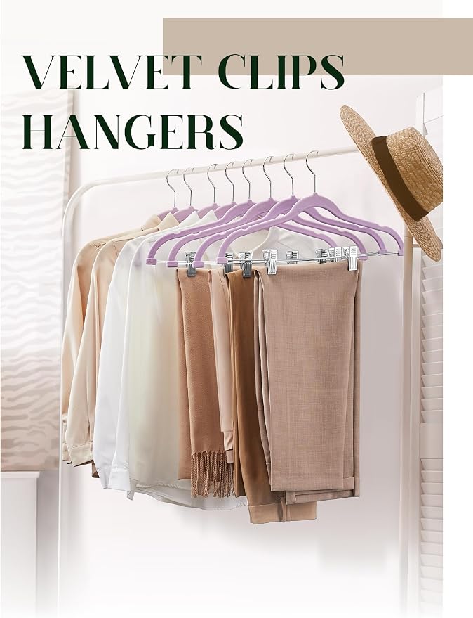 Cozymood Velvet Skirt Hangers 24 Pack, Pants Hangers with Clips - Purple | Ultra Thin Non Slip Pants Hanger, Space Saving Clothes Hanger With Clips for Pants, Skirts, Jeans, Shorts - Image 5