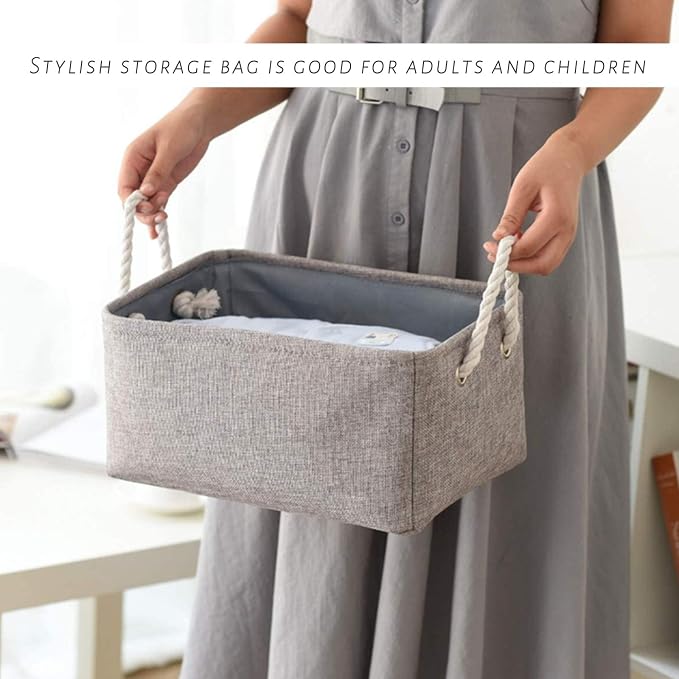TcaFmac Storage Bins for Organization - Large 3 Pack Canvas Storage Basket for Shelves with Handles, Collapsible Baskets for Organizing for Closet Dog Laundry (Grey 16x12x8 inch) - Image 3