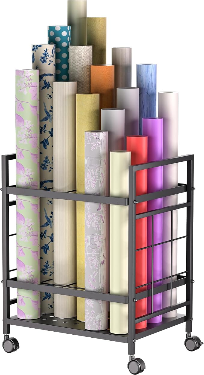 Blueprint Storage Rack, Blueprint Holder with Wheels, Used for Storing Blueprint/Carpet/Map/Poster/Architectural Construction Plan, 20 Slots(3.2" x 3.2"), Silent Wheel for Home, Office, School(Black) by GIOTORENT