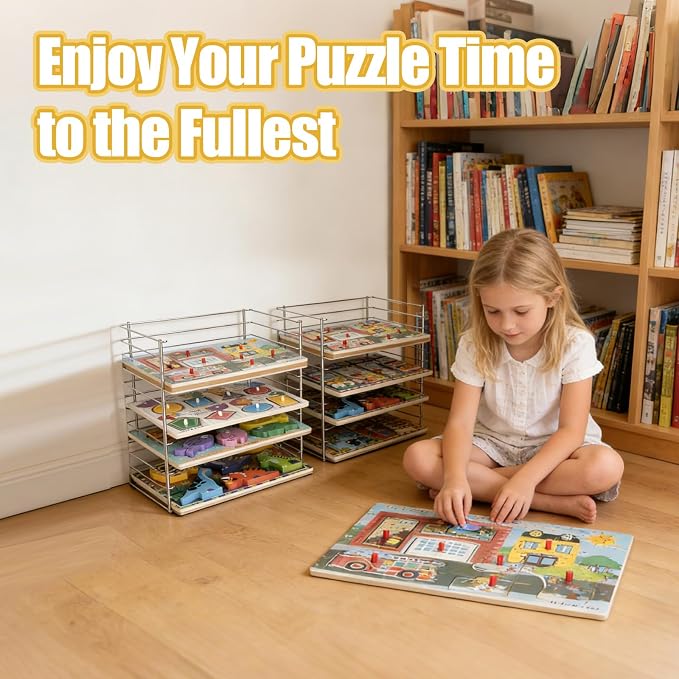 2 Pack Puzzle Racks for Wooden Puzzles, Each Stores 12 Puzzles, Wooden Puzzle Organizers and Storage, Metal Wire Rack Ideal for Homes, Schools, and Early Education Centers, Puzzle Holder Rack for Kids - Image 6