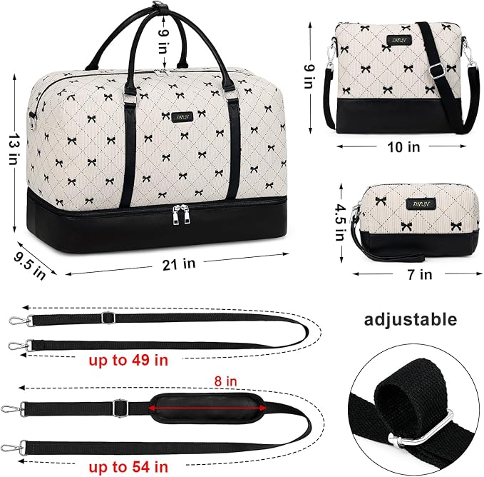 Weekender Bags for Women, 21" Travel Duffle Bag with Shoe Compartment | 3PCS Carry On Overnight Large Duffel Bag with Crossbody Bag and Toiletry Bag for Weekend Travel Gym Hospital Business Trip - Image 6