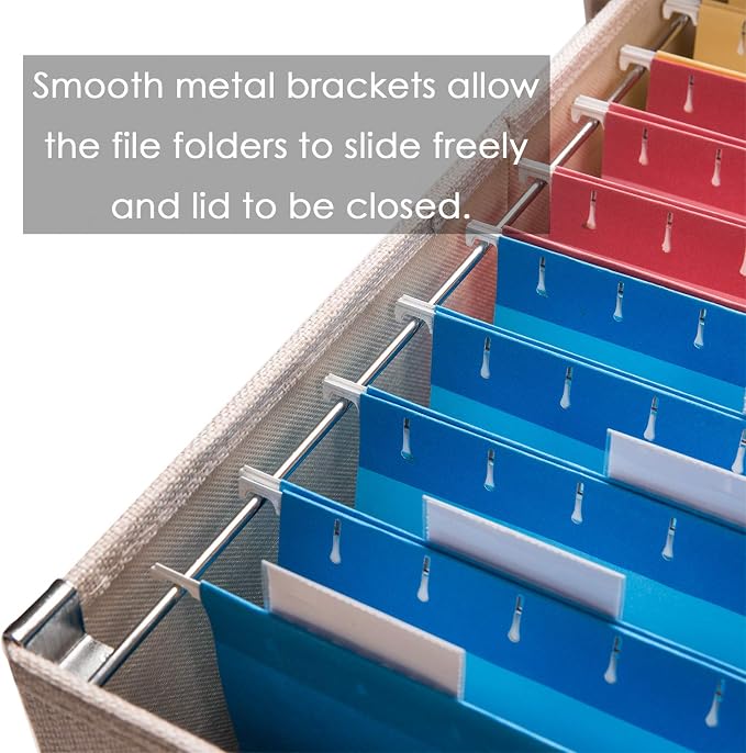 File Organizer Box - Set of 2 Collapsible Decorative Linen Filing Storage Hanging File Folders with Lids Office Cabinet Letter Size Light Grey (14x9.3x10.8 inch) - Image 4