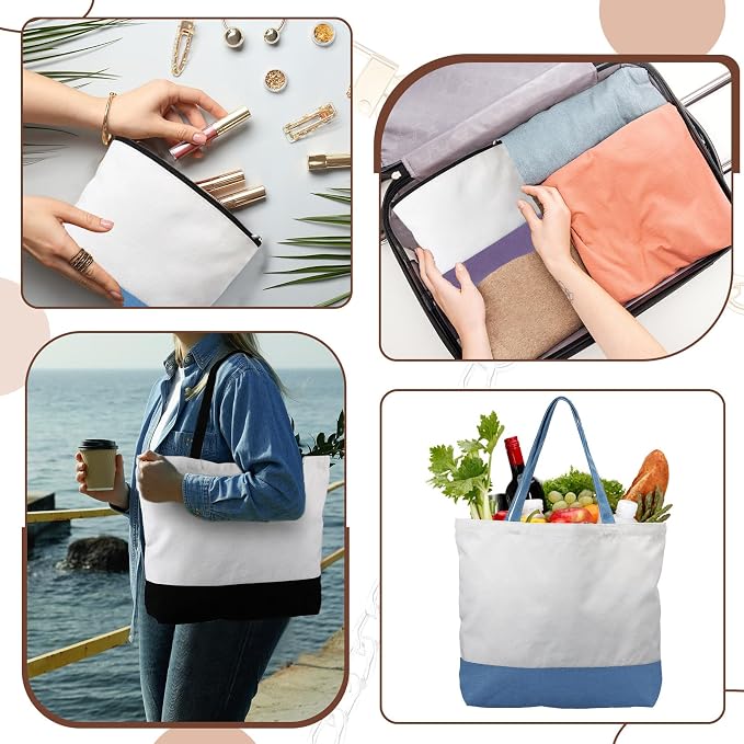 Sanwuta 20 Pcs Large Blank Canvas Tote Bags and Makeup Bags Blank Reusable Grocery Luggage Canvas Tote with Handles (Airy Pastel Pack) - Image 6