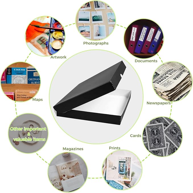 Lineco Clamshell Archival Storage Box, 11.5x17.5x1.75 In, Black, Pack of 2 | Acid-Free with Metal Edge Boxboard, Organize and Store Photos Documents Cards Negatives Magazine Prints Family Records DIY - Image 7
