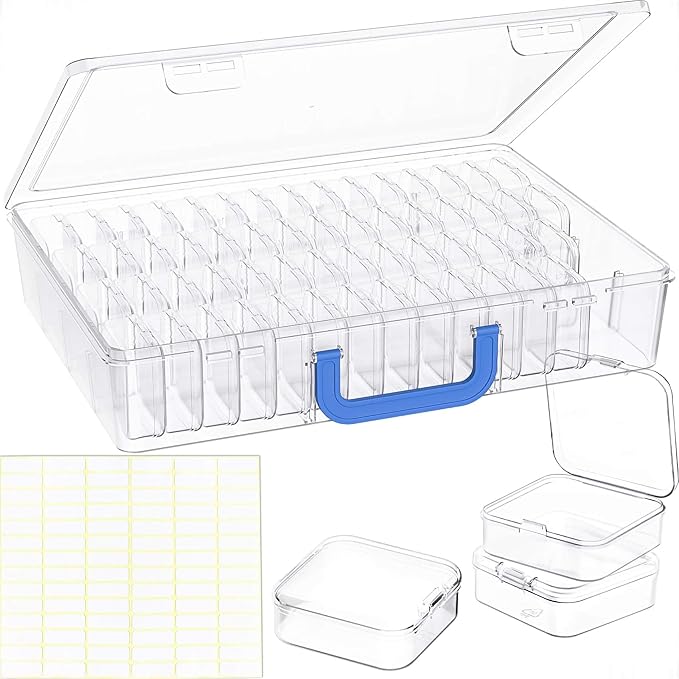 Bead Organizer Box with Handle, 61Pcs Small Bead Storage Boxes with Hinged Lid and Portable Craft Case, Mini Clear Plastic Container for Jewelry Making Supplies Bracelet Screws Seeds Nails Small Parts by HOXILOB