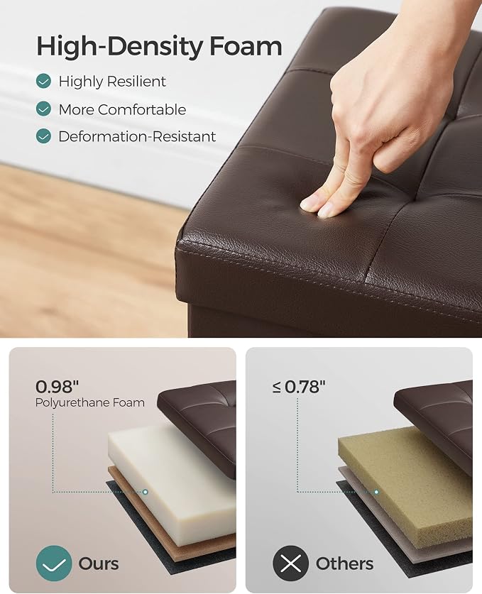 SONGMICS 30 Inches Folding Storage Ottoman Bench with Flipping Lid | Storage Chest Footrest Padded Seat, MDF Support, Ink Black, MINOTA Collection ULSF45BR - Image 7