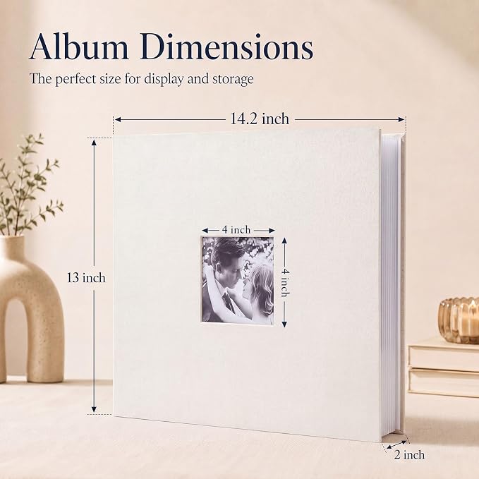 3 Ring Binder 12x12 Inch Large Scrapbook Photo Album, Linen Cover Scrap Book with 50 Plastic Sleeves 100 Pages Junk Journaling White Pages for Wedding Couples Baby Travel Women kids (Ivory) - Image 6