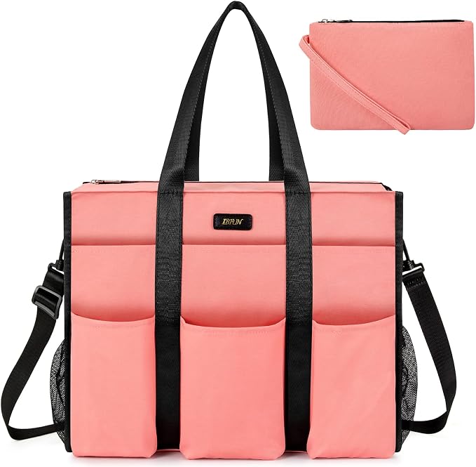 IBFUN Utility Tote Bag with 24 Pockets, Large Teacher Travel Tote for Women | Large Work Tote Bag 2pcs with Zipper for Travel Daily School Teacher Nurse, Large Lightweight Laptop Shoulder Bag Handbag by IBFUN