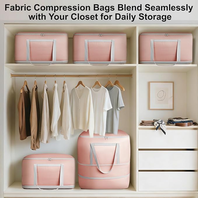 Comforter Storage Bag - 120L Bedding Storage Bags for Moving Closet, Washable Blanket Storage Bag, Ultra Space Saving Self Compression Organizer, 2-Pack, Pink - Image 3