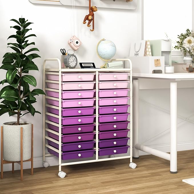 RELAX4LIFE 20-Drawer Rolling Storage Cart - Mobile Rolling Cart w/Drawers for School Classroom Teacher Office Home Salon, Paper File Art Supply Craft Organizer, Utility Cart on Wheels - Image 2