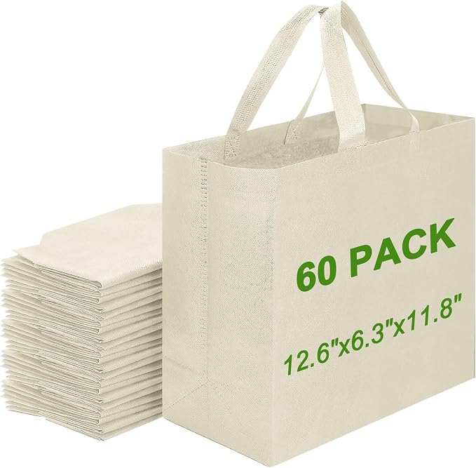 Reusable Grocery Bags 12.6 * 6.3 * 11.8 in - Non Woven Totes Bag with Reinforced Handles, Shopping Bags Bulk by Unknown
