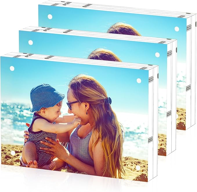HELPLEX Acrylic Frame, 3 Pack 3.5x5 acrylic Picture Frames, 20mm Thicker Frameless Clear Frame Double Sided Magnetic Frame, Free Standing Desktop Display by HELPLEX