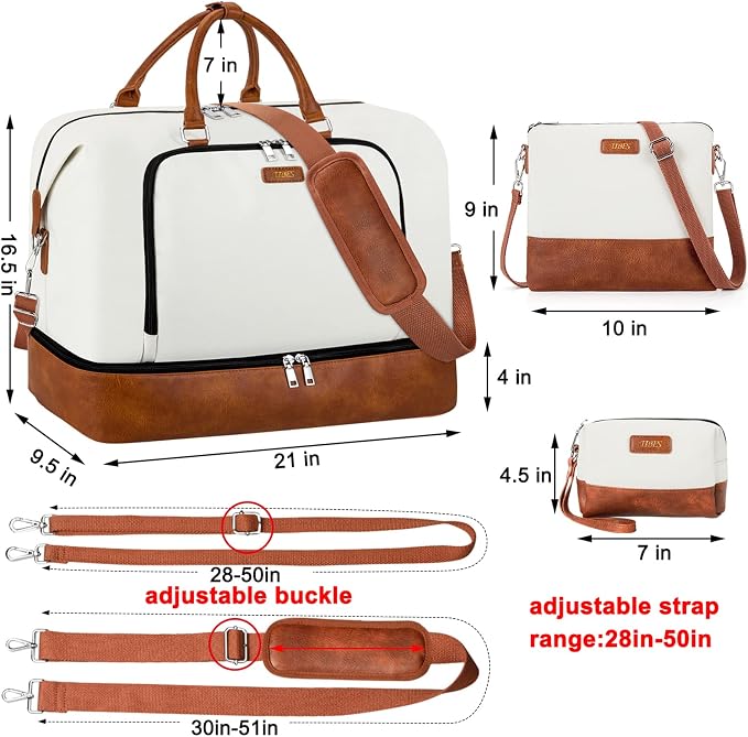 TIBES Travel Weekender Bag for Women, Overnight Bag with Shoe Compartment | 3PCS Large Travel Duffel Bag for Gym, Travel, Hospital, Business Trip, Carry On Tote, Wet & Dry Separation, Water Resistant - Image 7