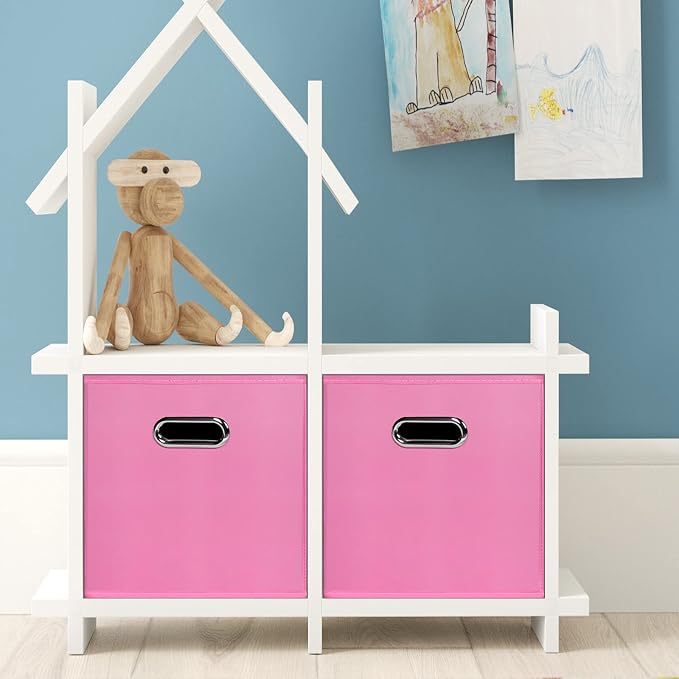 STOREONE Fabric Storage Bins Cubes Baskets Containers-(11X11X11) with Dual Handles for Shelf Closet, Nursery Home ， Bedroom Organizers, Foldable Set of 3 (Pink) - Image 5