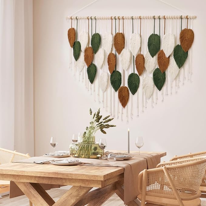 Large Macrame Wall Hanging Boho Woven Tapestry Chic Home Decor Wall Art | KHOYIME Modern Bohemian Handmade Leaf Feather Decorations for Apartment Living Room Bedroom Nursery Backdrop 51.5"W X 33.5"L - Image 3