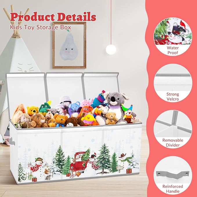 Large Toy Box Collapsible Chest Organizer with Flip Lid for Kids | Oxford Storage Box with Handle for Boy Girl Sturdy Waterproof Organizing Decor for Bedroom Playroom Nursery 37.7×12.5×15.7'' - Image 3