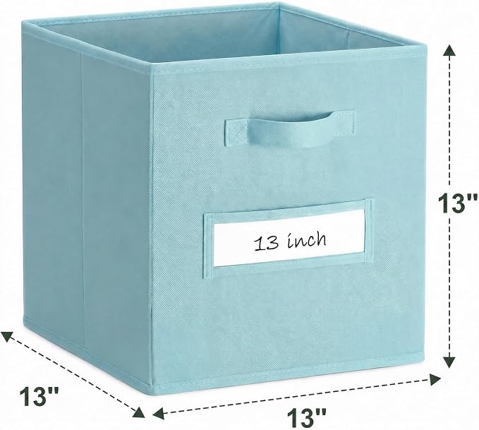 Storage Bins,13" Cube Storage Bin with Labels,10pcs,Sky Blue | Fabric Storage Cubes for Shelves,13 Inch storage cube bins with 10 Labels Window Cards & a Pen. - Image 3