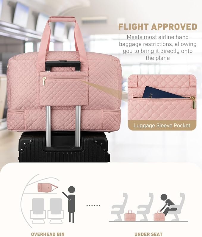 Duffle Bag for Travel, Weekender Bag with Shoe Compartment, Carry On Overnight Bag for Women with Toiletry Bag Duffel Bags with Wet Pocket for Gym Hospital Bags for Labor and Delivery Pink - Image 6