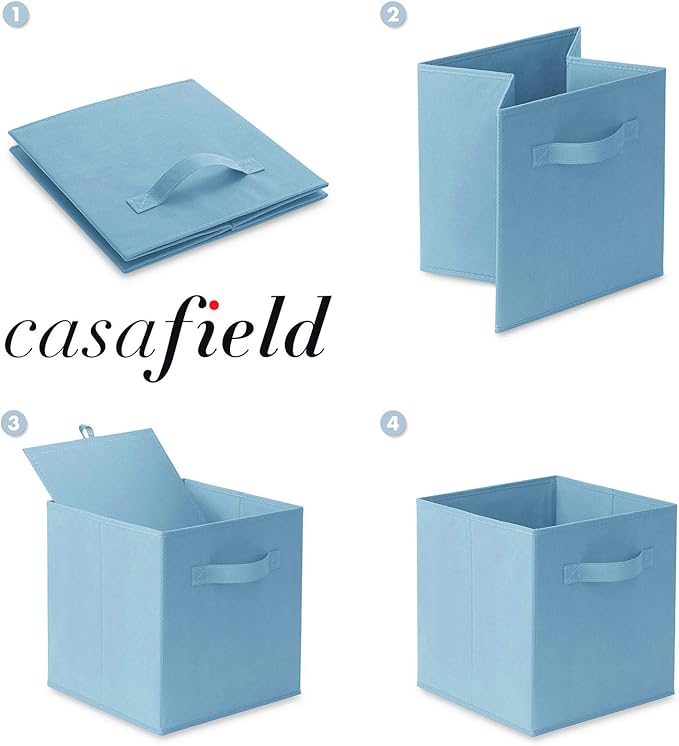 Casafield Set of 12 Collapsible Fabric Cube Storage Bins, Baby Blue - 11" Foldable Cloth Baskets for Shelves, Cubby Organizers & More - Image 6
