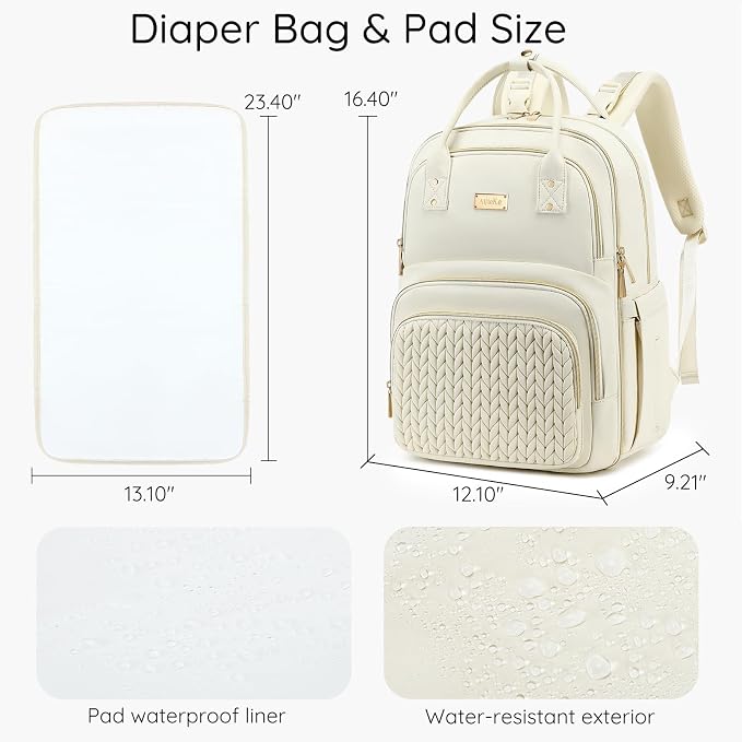 AIJIEKE Diaper Bag Backpack, Large Multi-functional Diaper Backpack, Beige | Waterproof lightweight baby backpack. With changing pad, stroller straps, insulated & wet/dry pockets. Mom & dad essential - Image 7