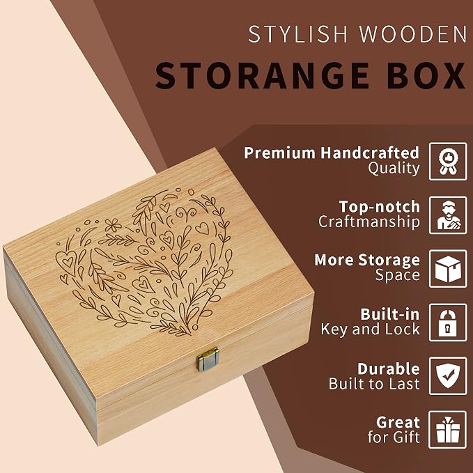EXISTING Memory Box for Keepsakes, Heart Wooden Box with Hinge Lid | Woodblock Heart Laser Cut Wooden Storage Box, Large Keepsake Boxes Block for Keepsack Memory - Store Jewelry, Toys, Photos - Image 3
