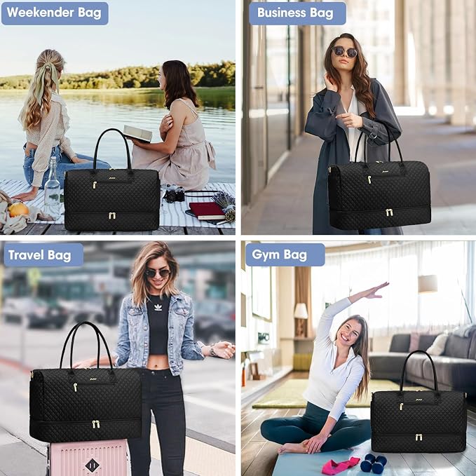 Travel Weekender Bags for Women - Duffle Bag Women with Shoe Compartment Carry On Overnight Bag with Toiletry Bag Duffel Bags with Wet Pocket for Gym Hospital Bags Black for College - Image 6