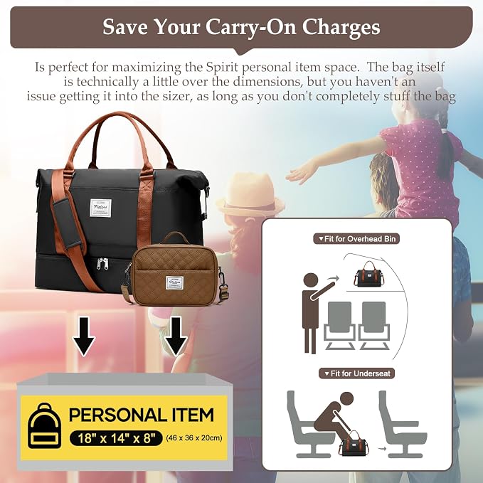 Weekender Bags for Women,Personal Item Travel Bag with Shoes Compartment | Overnight Travel Duffel Bag with Grid Travel Set,Carry-On Bag,3 Pcs Set,Large - Image 4