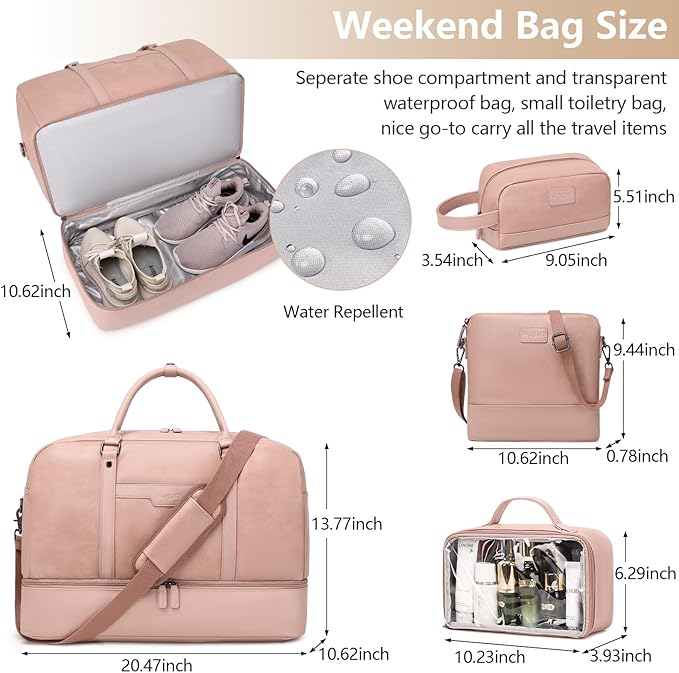 4-in-1 Waterproof Faux Leather Overnight Travel Bag for Women Men | Hospital Gym Weekender Bag Carry On Personal Item Travel Duffel Bags with Shoe Compartment Toiletry Bag Fit 21" Laptop - Image 6