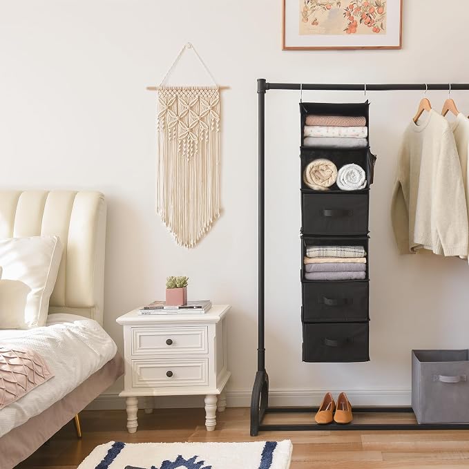 GRANNY SAYS Hanging Closet Organizer, 5 Drawers, 6 Shelves, 4 Pockets | Hanging Closet Organizer with 5 Different Drawer Designs, 6 Shelves & Reinforced Structure for Organized Small Spaces, Black - Image 4