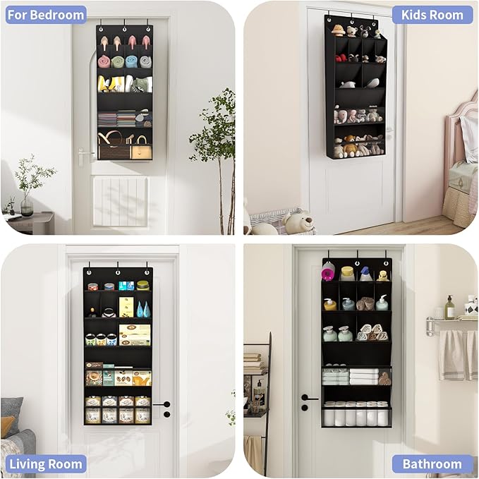 2 Pack Over the Door Shoe Organizers, Hanging Shoe Organizers Large Pockets | Shoe Holder Hanging Shoe Rack for Closet Shoe Organizer for Wall, Over Door Organizer with 28 Pockets for Boot, Sneaker Black - Image 7