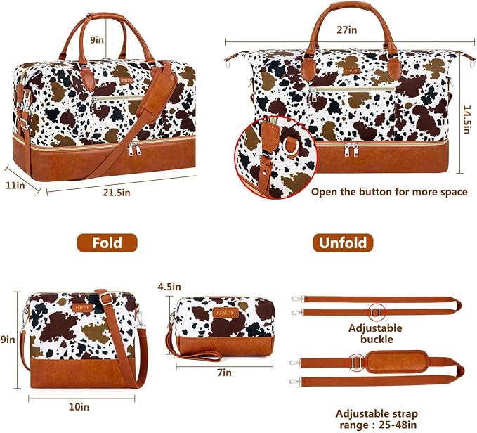 ITIEZY Weekender Bag for Women 21.5" Travel Duffel Large Carry On Bag 3PCS | Nylon Duffel Bag with Waterproof Shoe Compartment, Crossbody Bag and Toiletry Bag, Travel Weekend Hospital Overnight Gym Bag - Image 6
