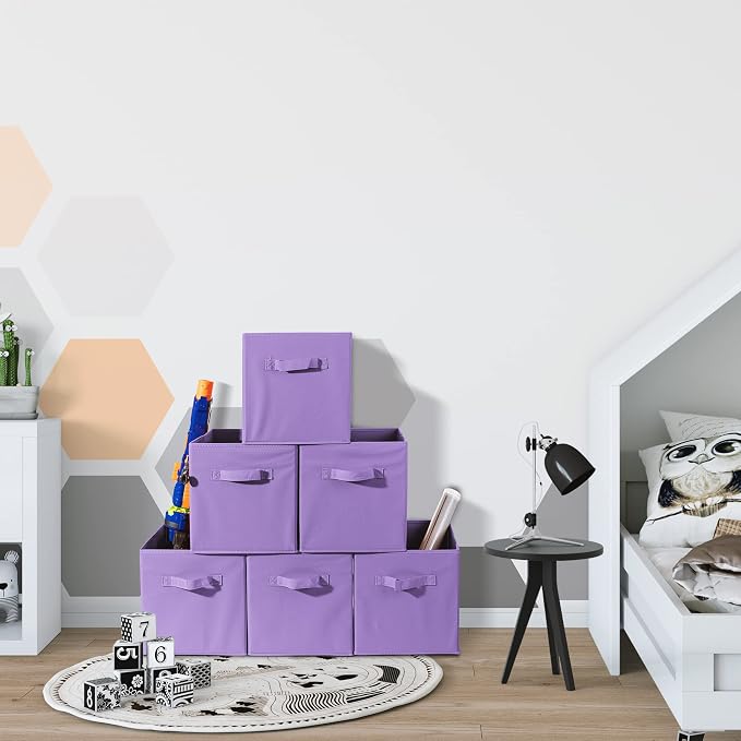 Sorbus Storage Cubes - 11 Inch Foldable Fabric Baskets for Organizing Pantry, Closet, Shelf, Toy Box, Cubby - 6 Collapsible Cloth Cube Storage Bins for Home, Nursery, Playroom, Bedroom (Pastel Purple) - Image 7
