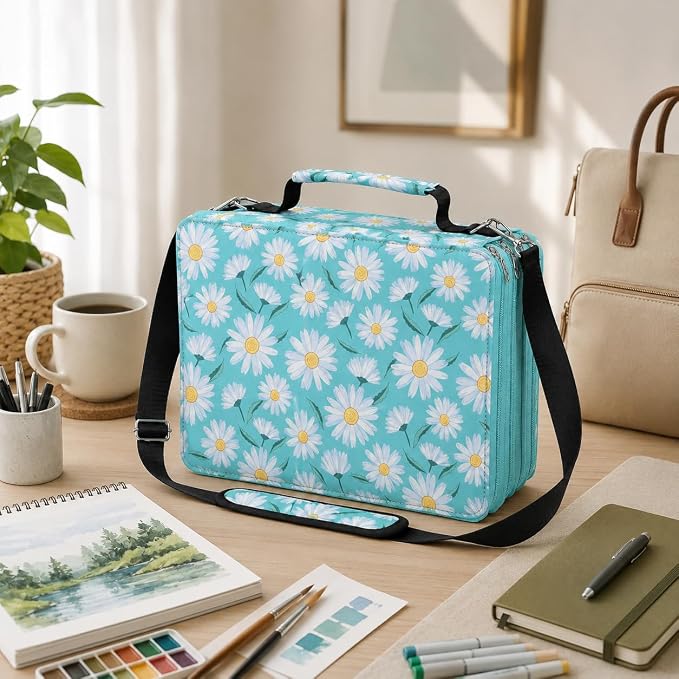 224-Slot Marker Organizer Bag, 4-Layer Case with Strap | 224-slot 4-layer marker bag in twill Oxford fabric with handle, detachable strap, smooth zipper for studio and outdoor use. - Image 5