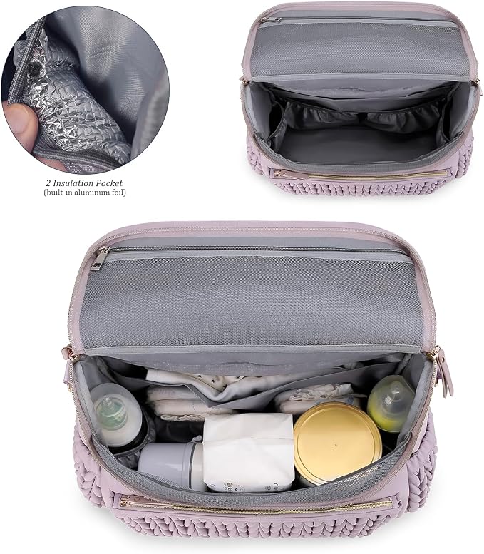 Lmbabter Diaper Bag Backpack Messenger Bag Travel Backpack Maternity Bags Stylish Baby Bag with Changing Pad for Mom (Purple) - Image 5
